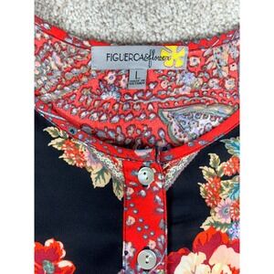 Figueroa & Flower Womens Large Floral Paisley Patchwork Tunic Blouse 3/4 Sleeve